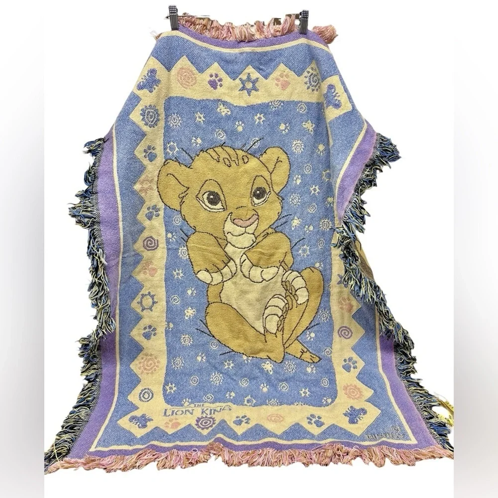 Vintage Disney Lion King Cub Simba Throw Blanket Tapestry Pastel Colors